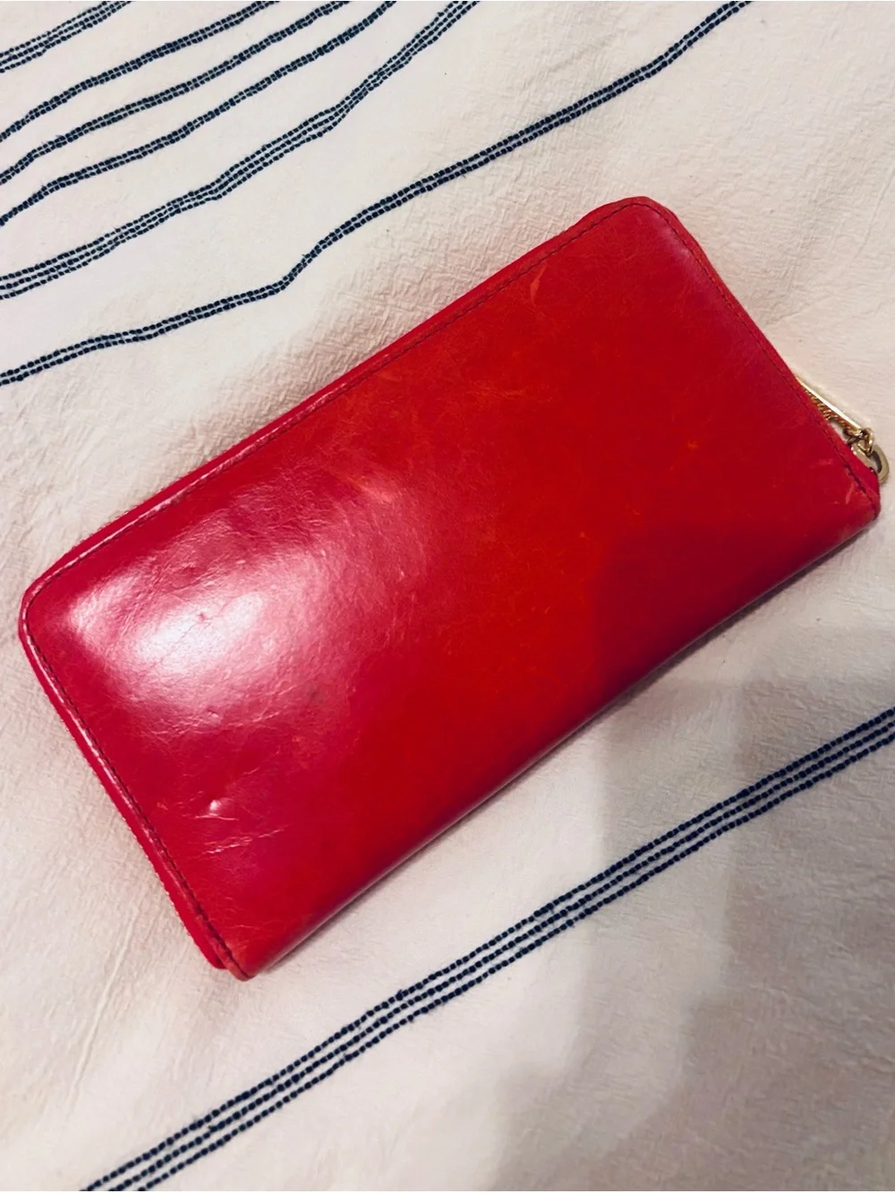 Tory Burch Red Leather Zip Wallet with Gold Logo